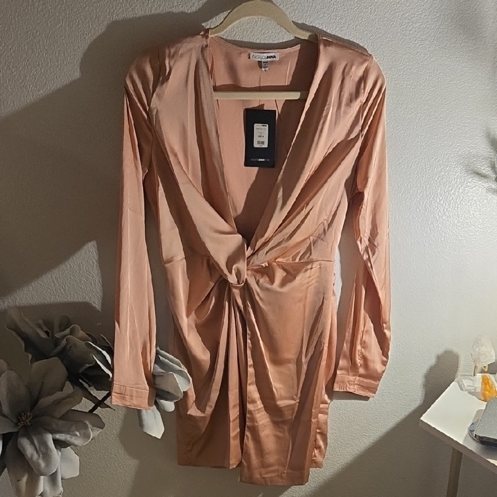 Fashion Nova Blush Long Sleeve Dress